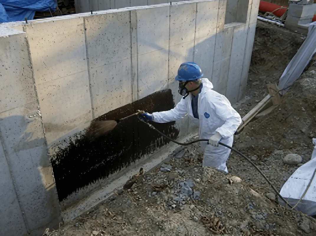 Professional waterproofing the exterior walls of the basement in Lakeland, FL